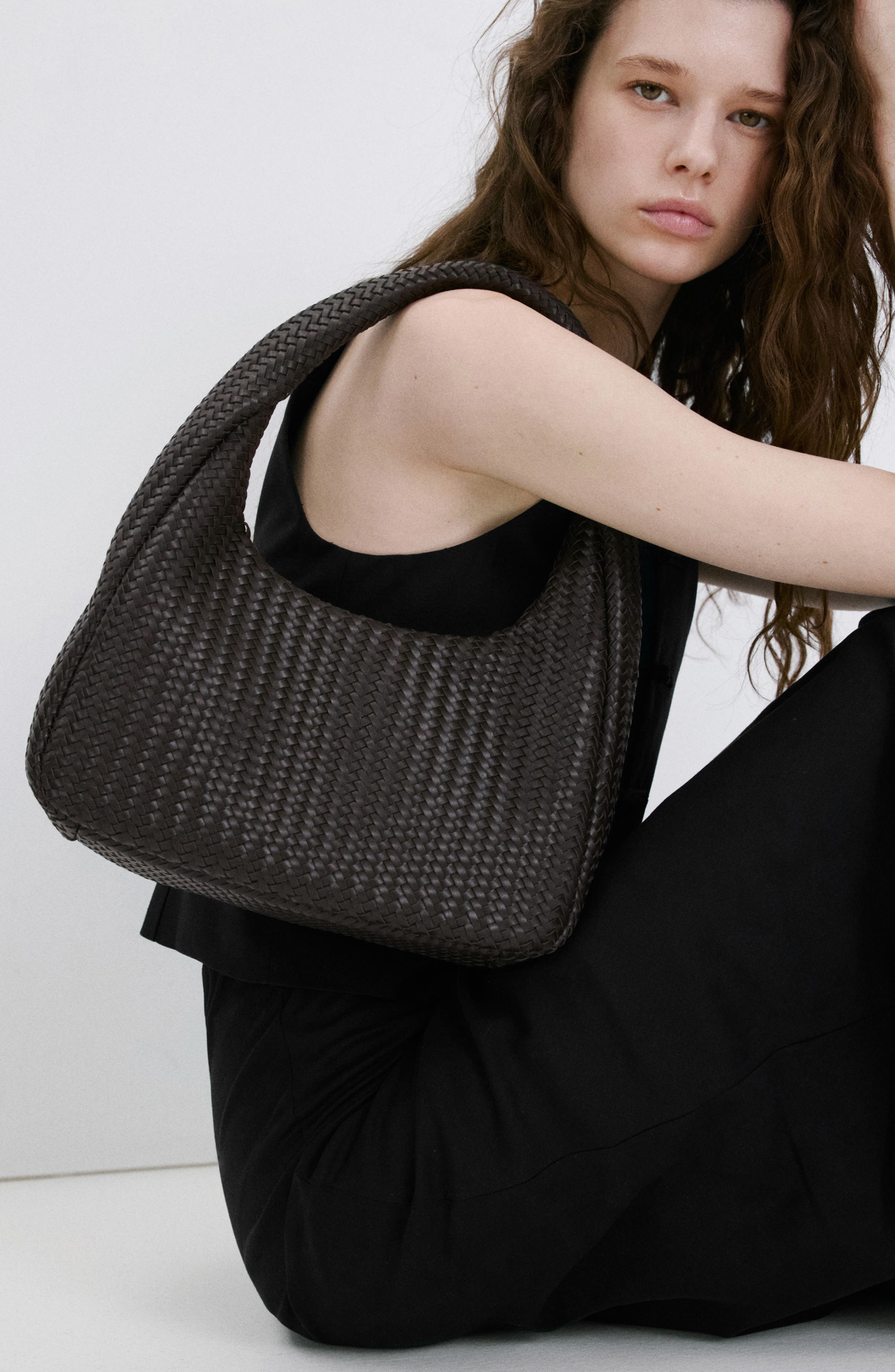 MANGO Braided Faux Leather Shoulder Bag, Alternate, color, 
