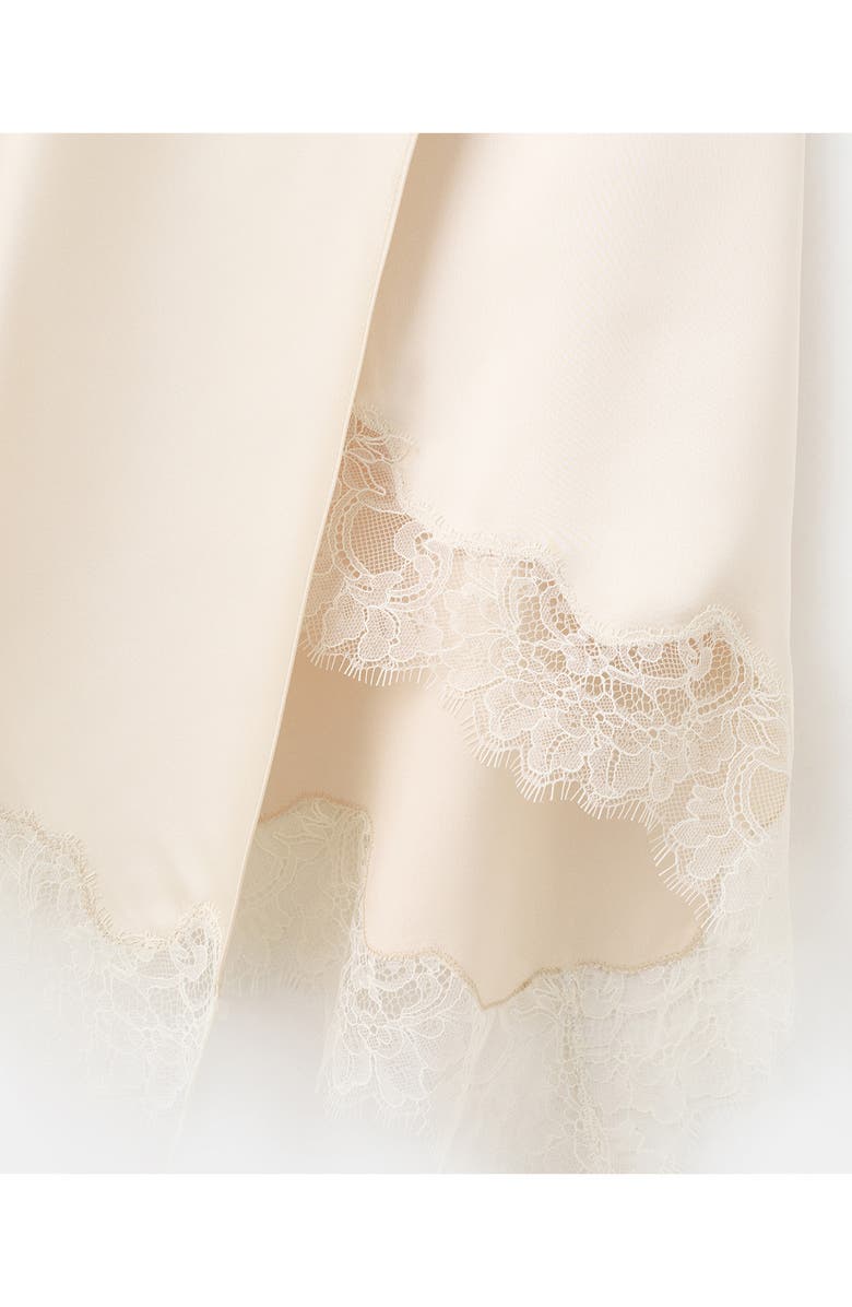 MANGO Lace Trim Satin Skirt, Alternate, color, Beige