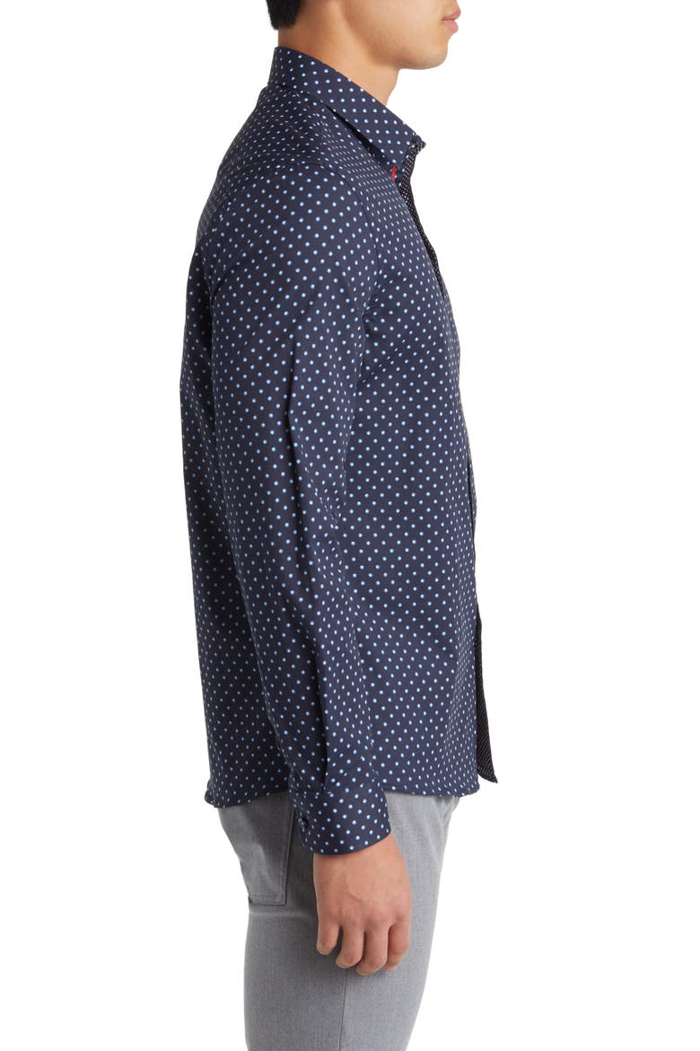 Painted Dot Print Stretch Cotton Button-Up Shirt, Alternate, color, NAVY