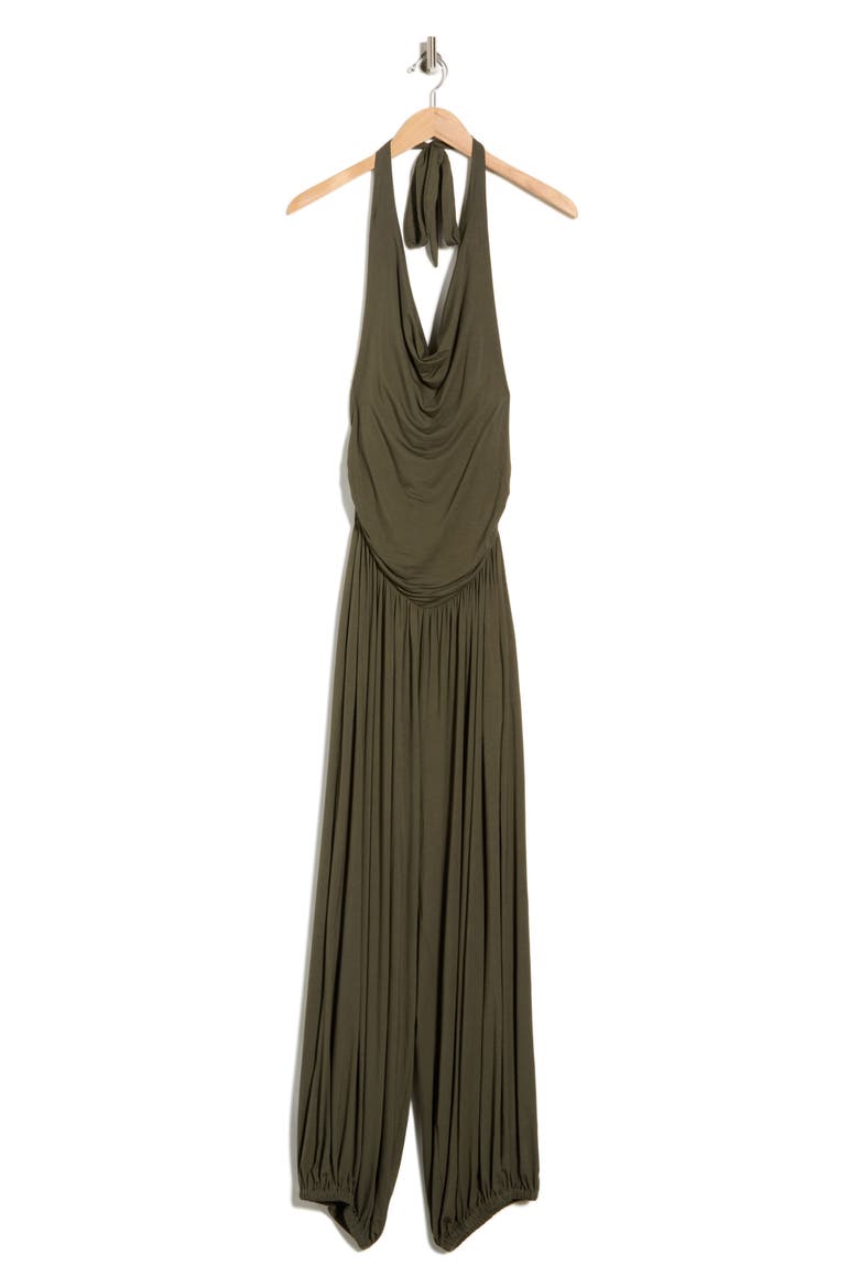 Halter Cowl Neck Jumpsuit, Alternate, color, OLIVE