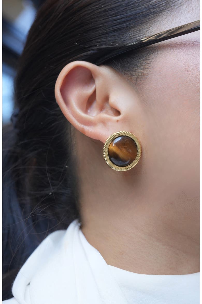 Faux Tiger Eye Earrings, Alternate, color, GOLD
