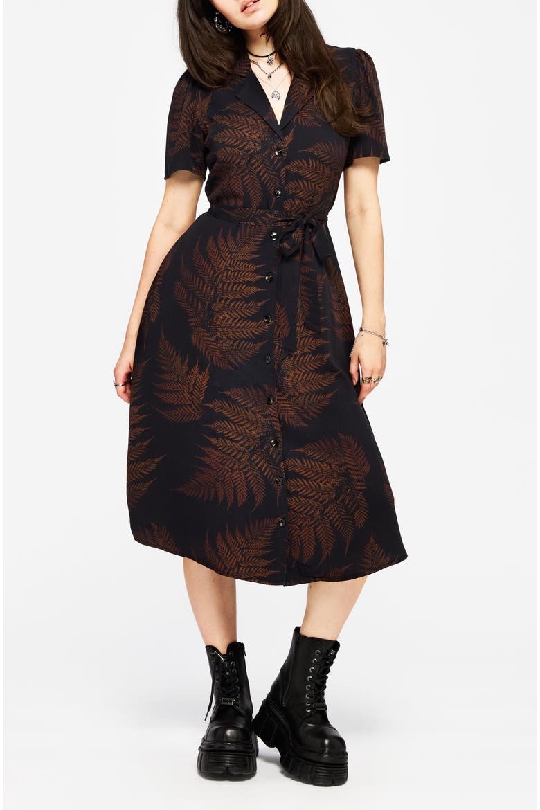 Ruin Fern Printed Midi Dress, Alternate, color, Black
