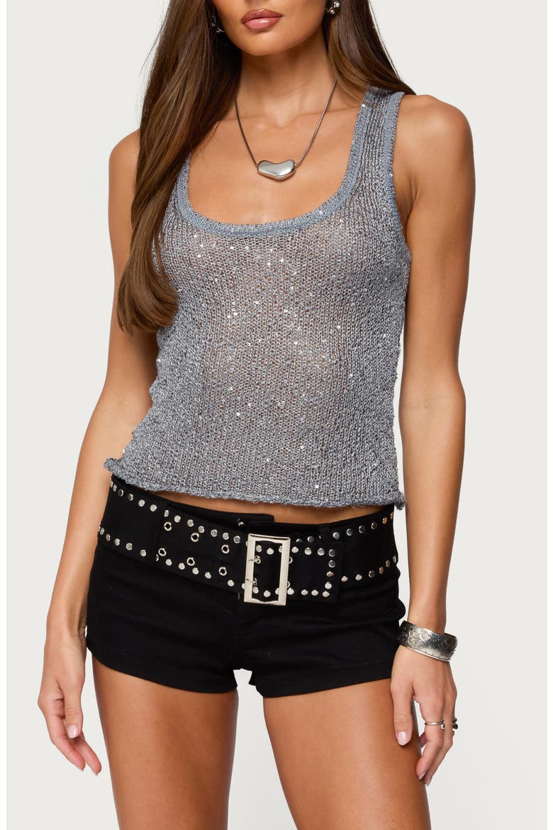 Eleora Sequin Knit Tank, Main, color, GRAY