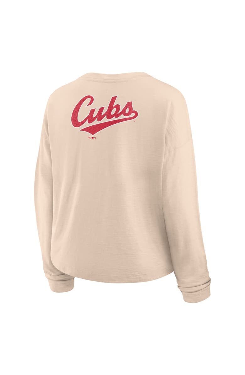 FANATICS Women's Fanatics Tan Chicago Cubs Oversized Stadium Slub Long Sleeve Henley T-Shirt, Alternate, color, 