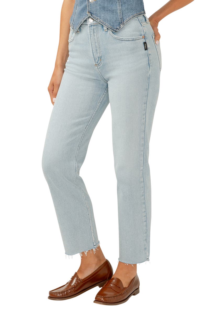 Silver Jeans Co. Highly Desirable Raw Hem High Waist Straight Leg Jeans, Alternate, color, Indigo