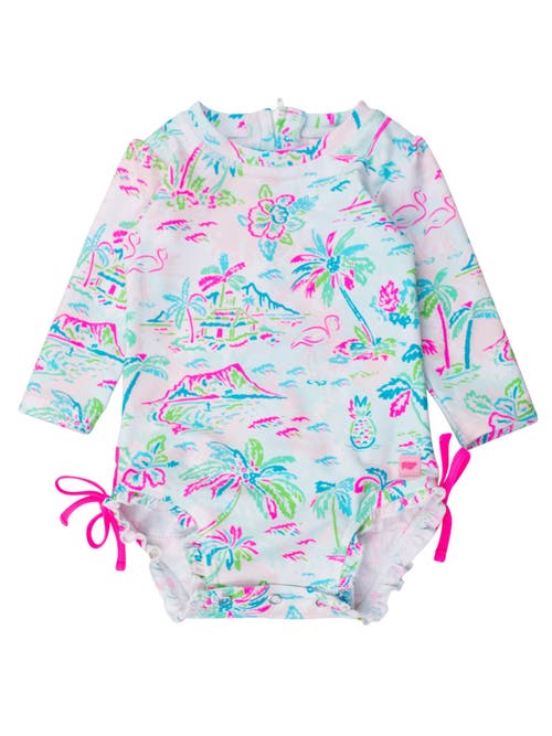 Rufflebutts Toddler Girls Long Sleeve Upf50+ One Piece Rash Guard In Tropical Resort