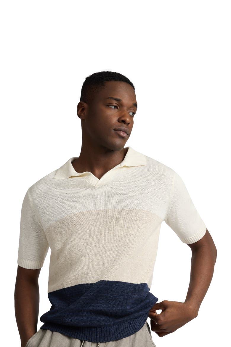 Silk Linen Short Sleeve Johnny Polo, Alternate, color, Melange