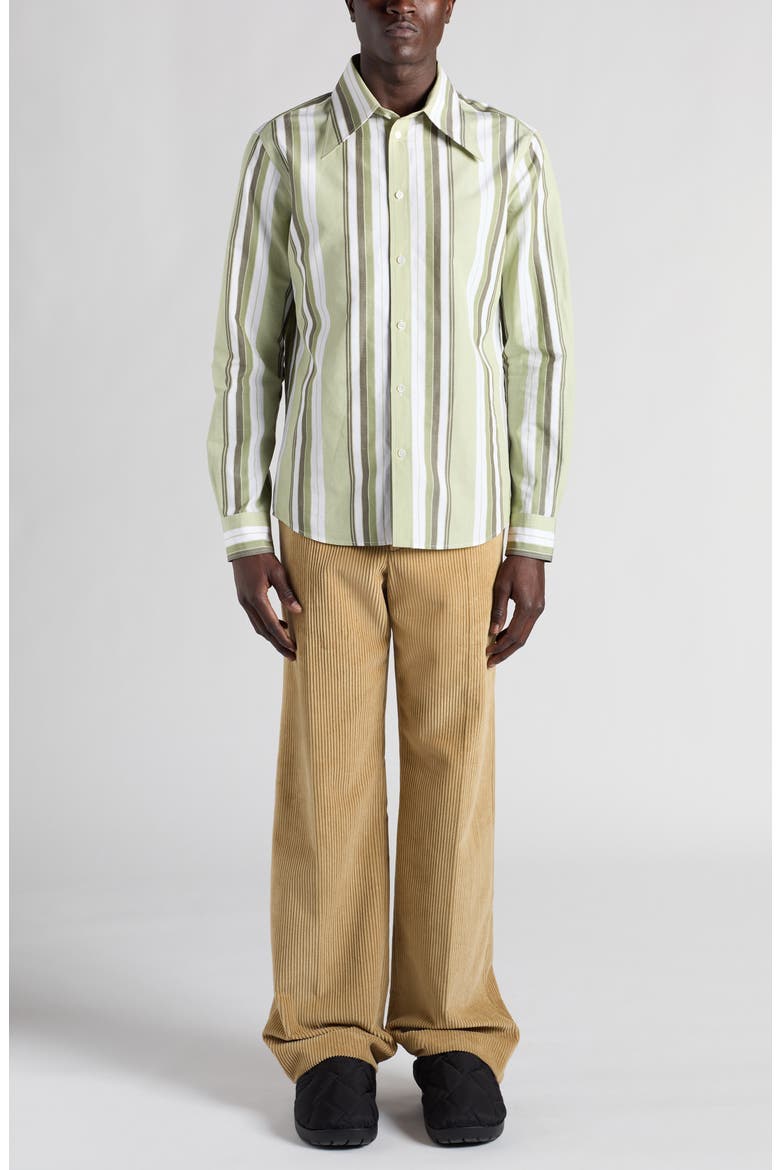Stripe Cotton & Linen Button-Up Shirt, Alternate, color, PALE GREEN/ WHITE