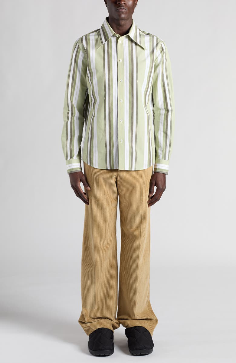 Bottega Veneta Stripe Cotton & Linen Button-Up Shirt, Alternate, color, Pale Green/ White