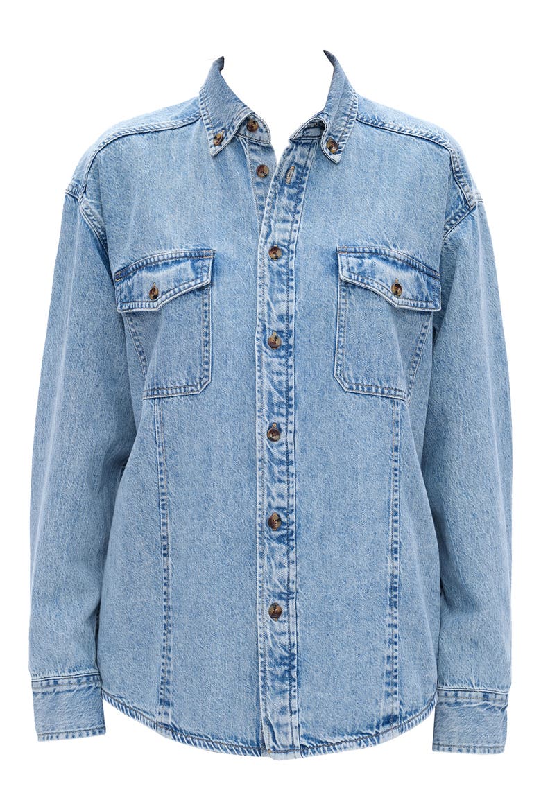 Oversize Denim Button-Up Shirt, Alternate, color, LIGHT BLUE
