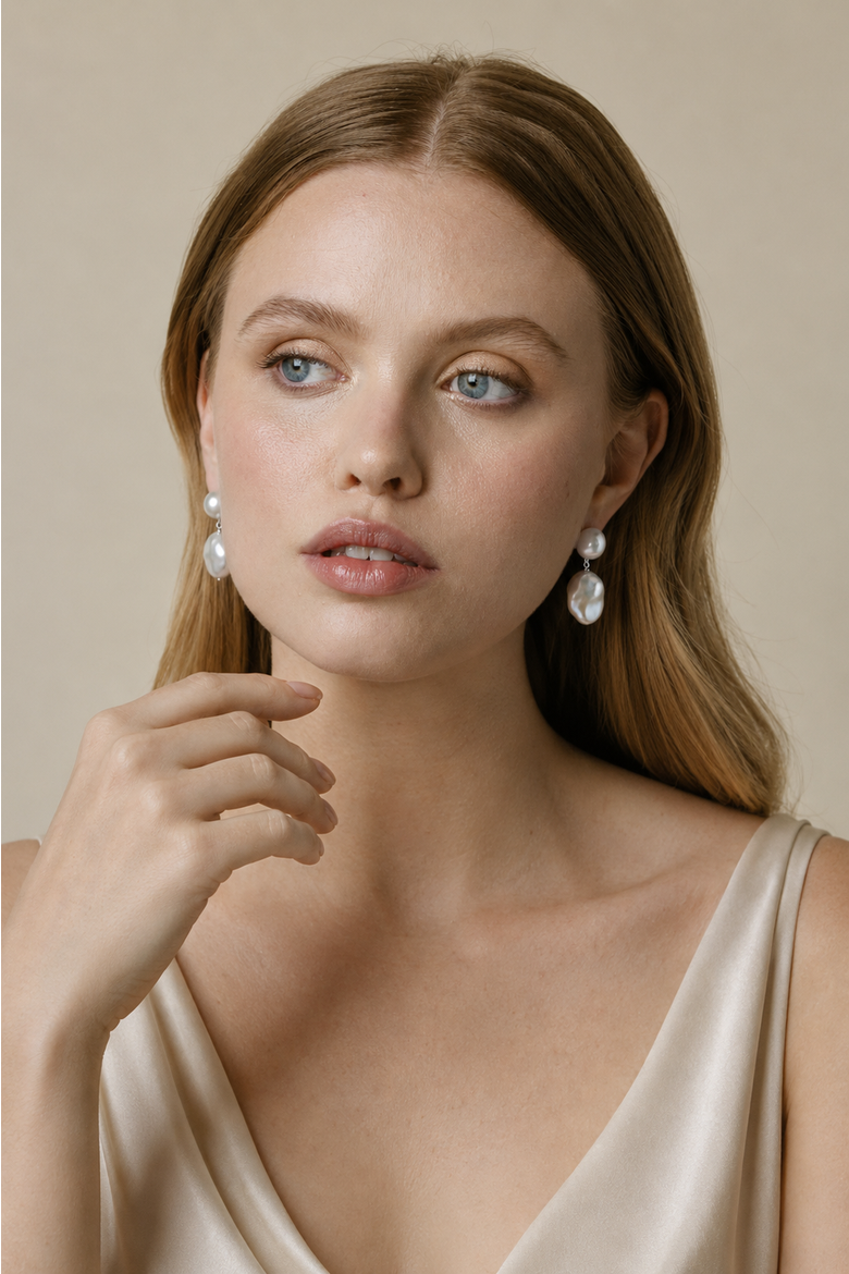 White Freshwater Baroque Pearl Glory Earrings, Alternate, color, Sterling Silver