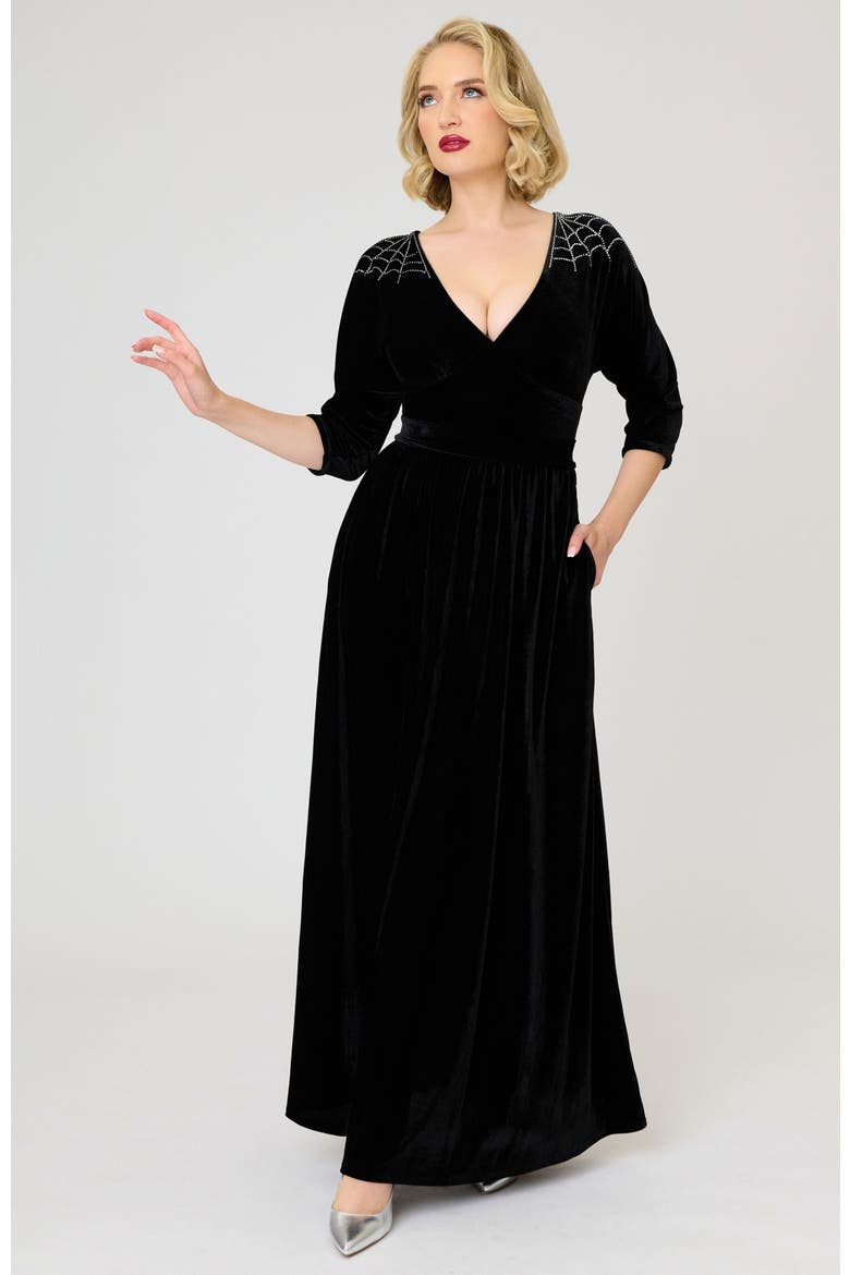 3/4 Sleeve Batwing Maxi Dress, Main, color, Black w/ Rhinestone