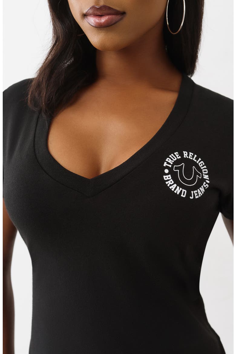 Crystal Horseshoe V-Neck T-Shirt, Alternate, color, JET BLACK