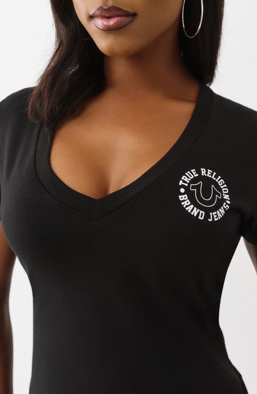 True Religion Crystal Horseshoe V-neck T-shirt In Black