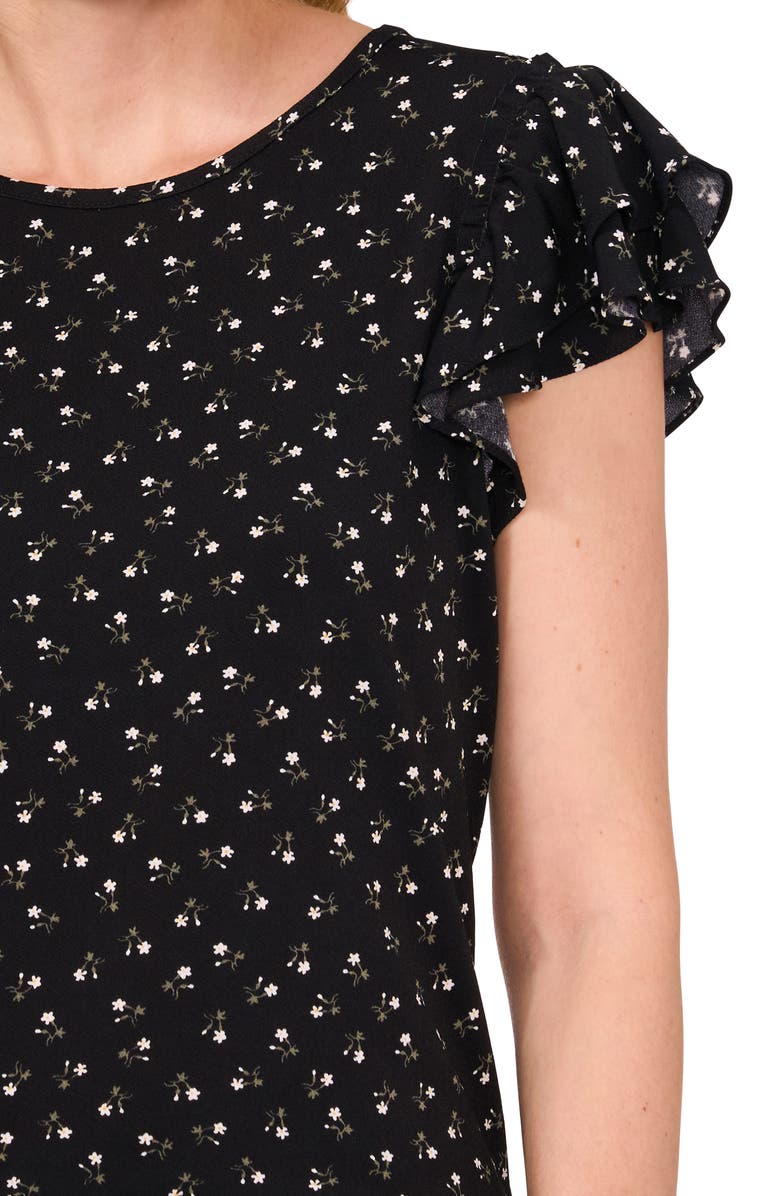 CeCe Floral Double Ruffle Sleeve Top, Alternate, color, Rich Black