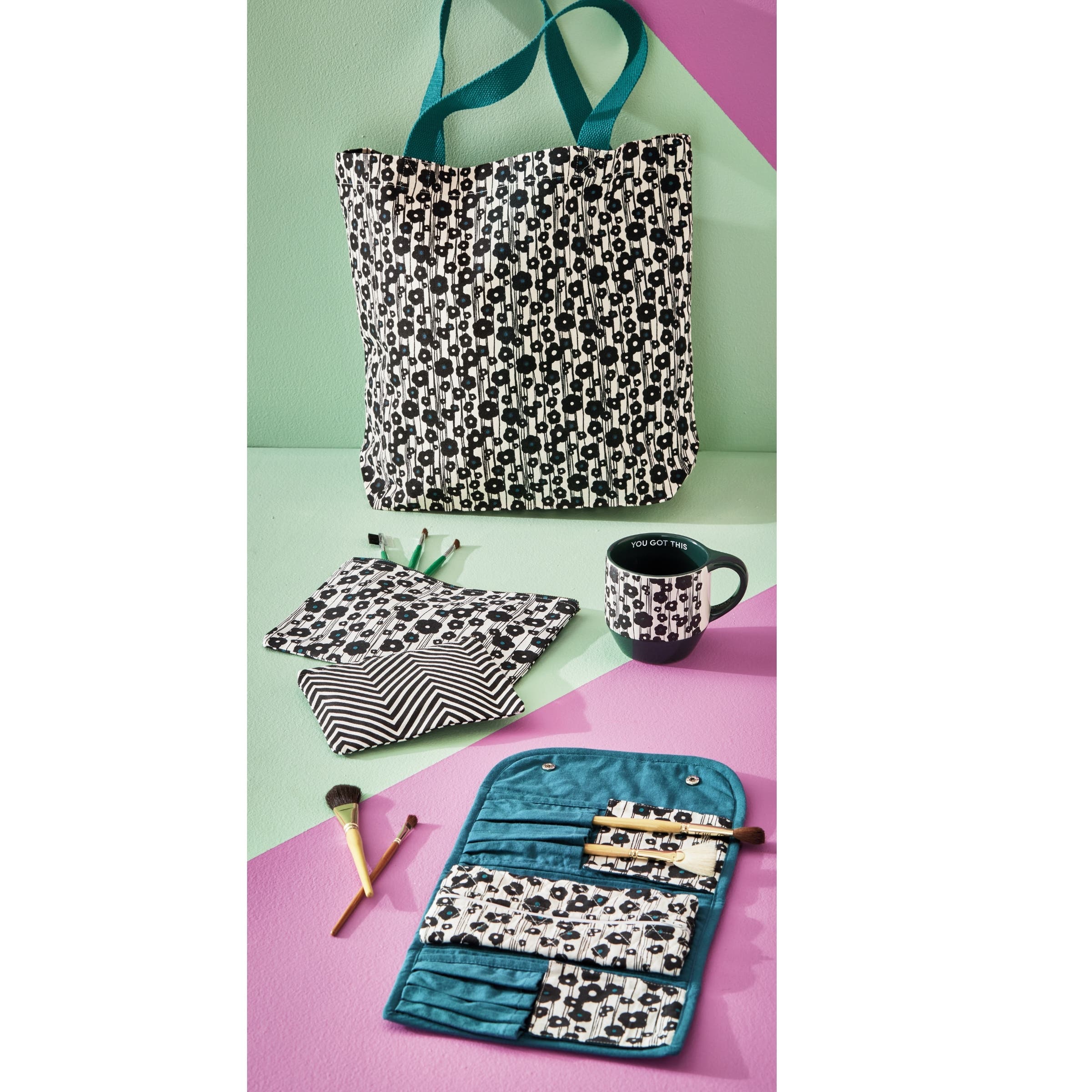 tag Daisy Tote Teal Cotton Everyday, Alternate, color, Teal