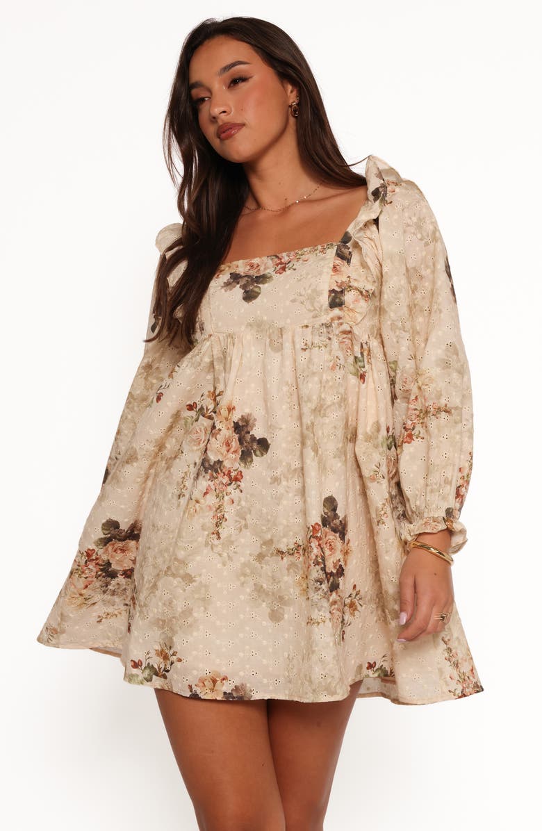 Petal & Pup Tiarny Flutter Sleeve Cotton Sundress, Alternate, color, Beige Floral