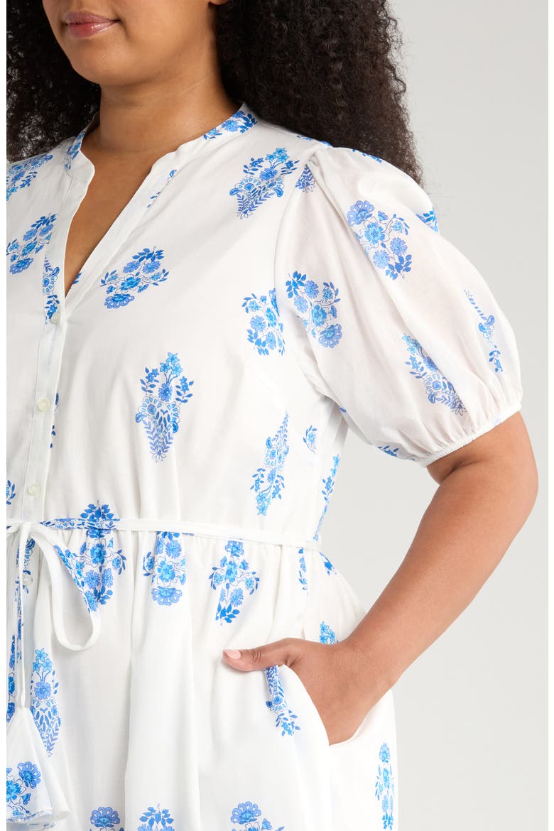 Yila Floral Beth Tiered Cotton Midi Dress, Alternate, color, WHITE/ BLUES