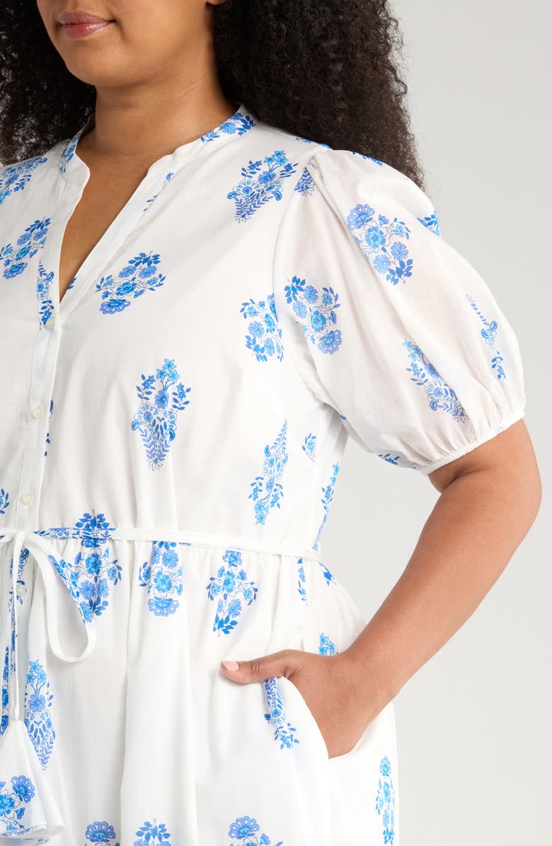 SUGARLIPS Yila Floral Beth Tiered Cotton Midi Dress, Alternate, color, White/ Blues