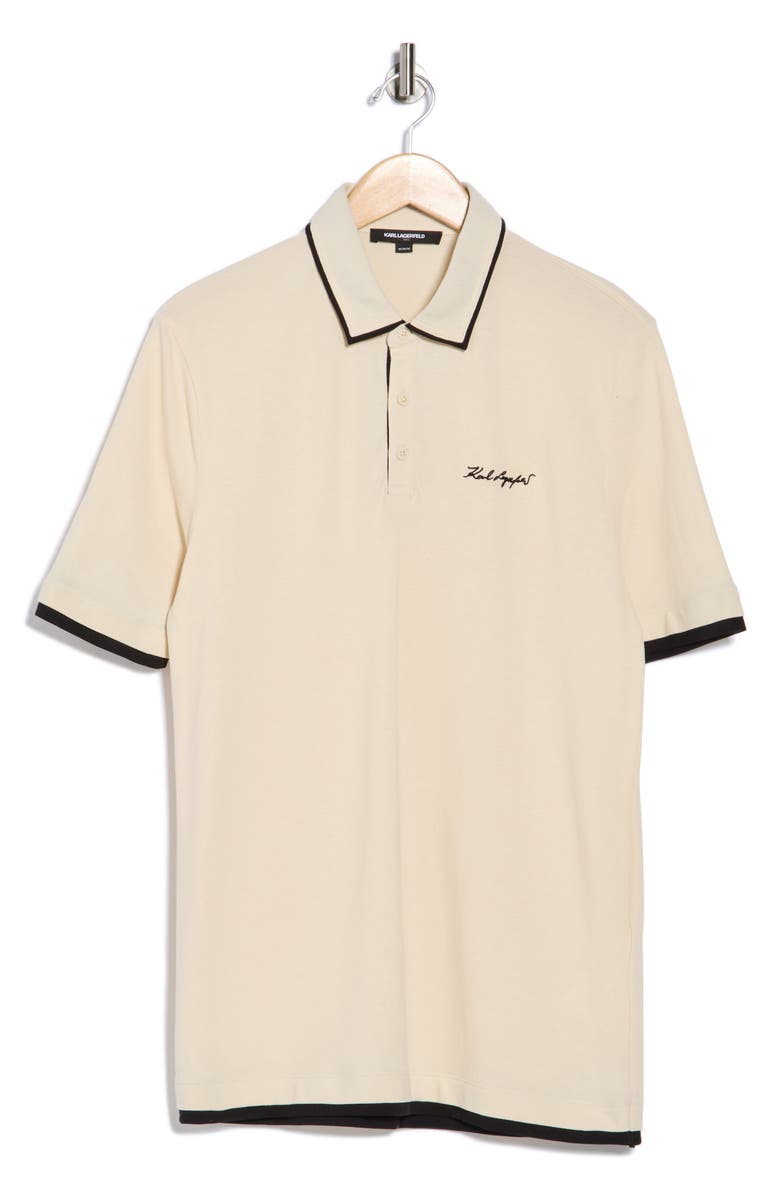 KARL LAGERFELD PARIS Chest Logo Stretch Cotton Polo, Alternate, color, Natural/ Black