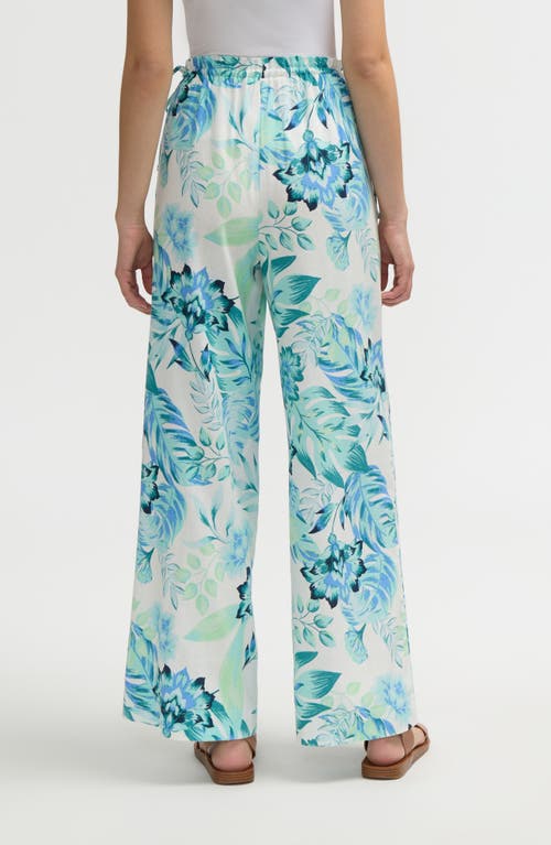 Nvlt Side Waist Tie Wide Leg Pants In Tropical Blue