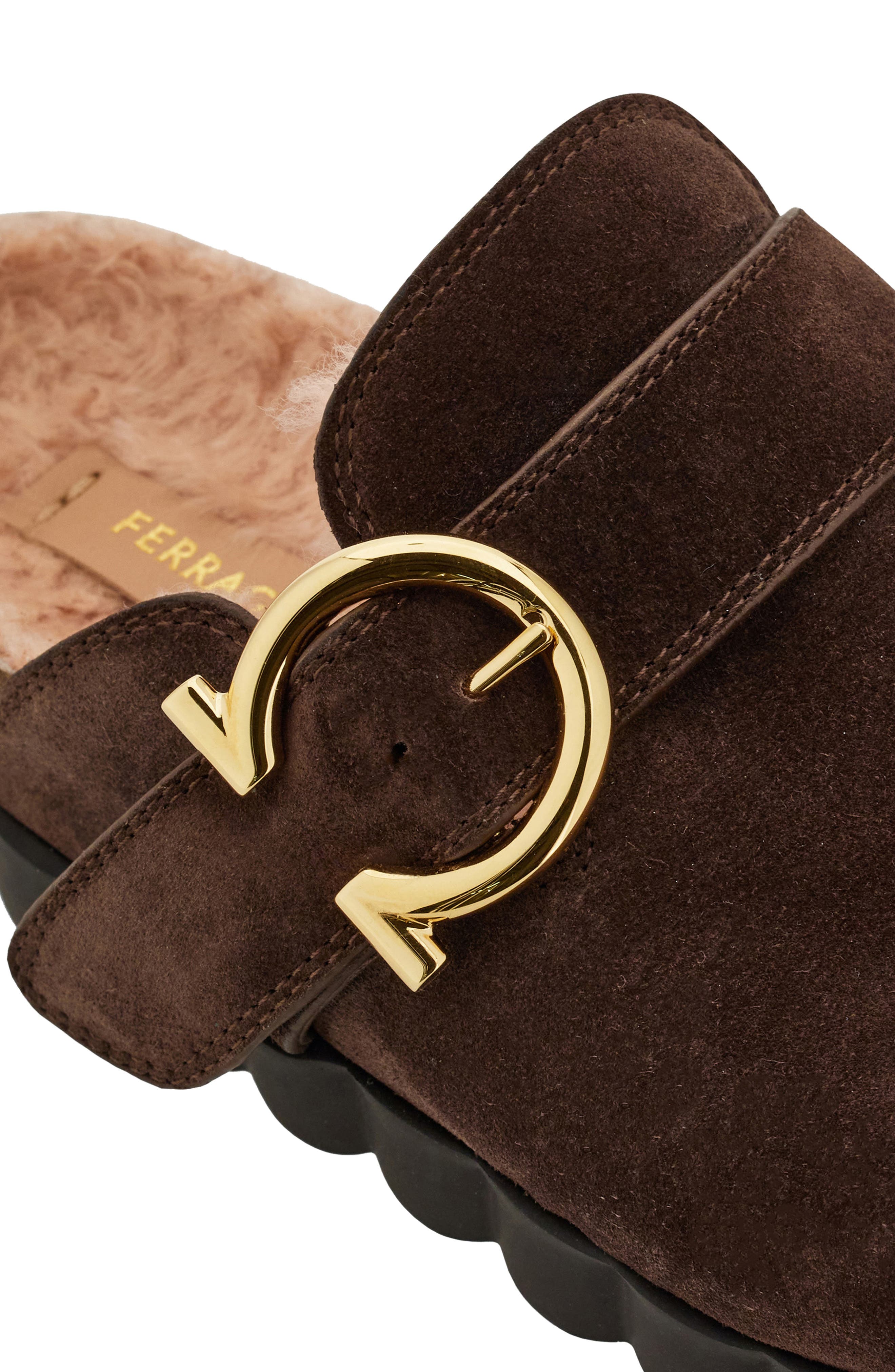 FERRAGAMO Zaida Genuine Shearling Lined Clog, Alternate, color, Testa Di Moro