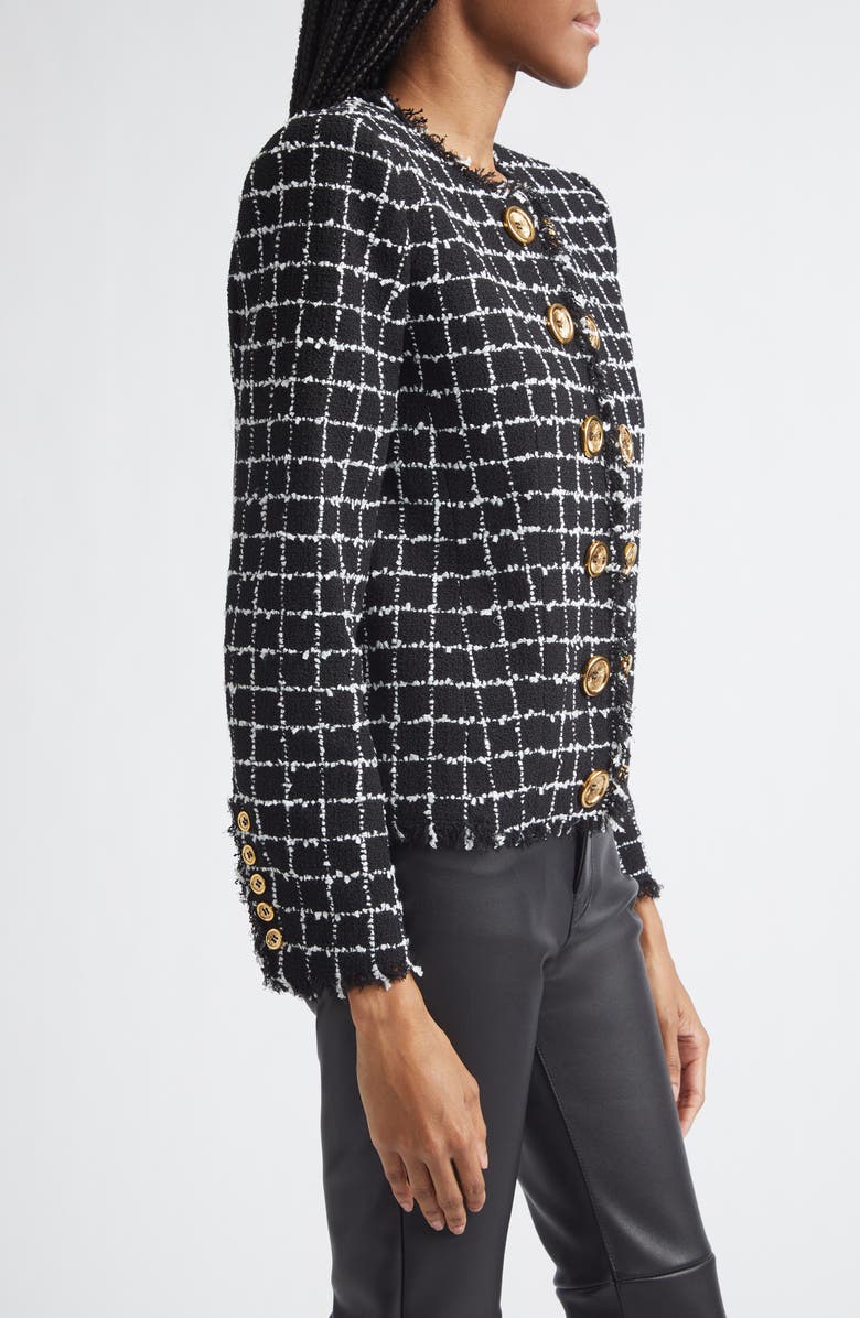 Balmain Square Tweed Crop Spencer Jacket, Alternate, color, Eab Blk/ White