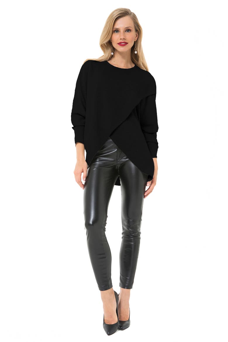 Let Loose Crossover Long Sleeve Maternity/Nursing Knit Top, Alternate, color, BLACK