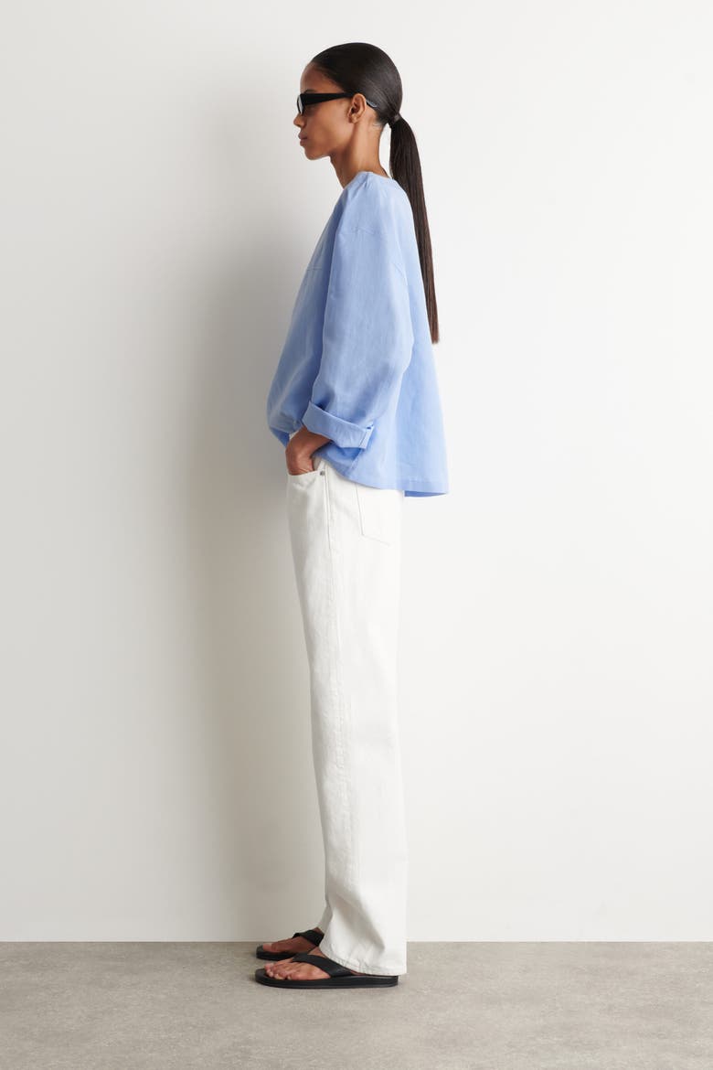 Boat-Neck Linen Blouse, Alternate, color, LIGHT BLUE