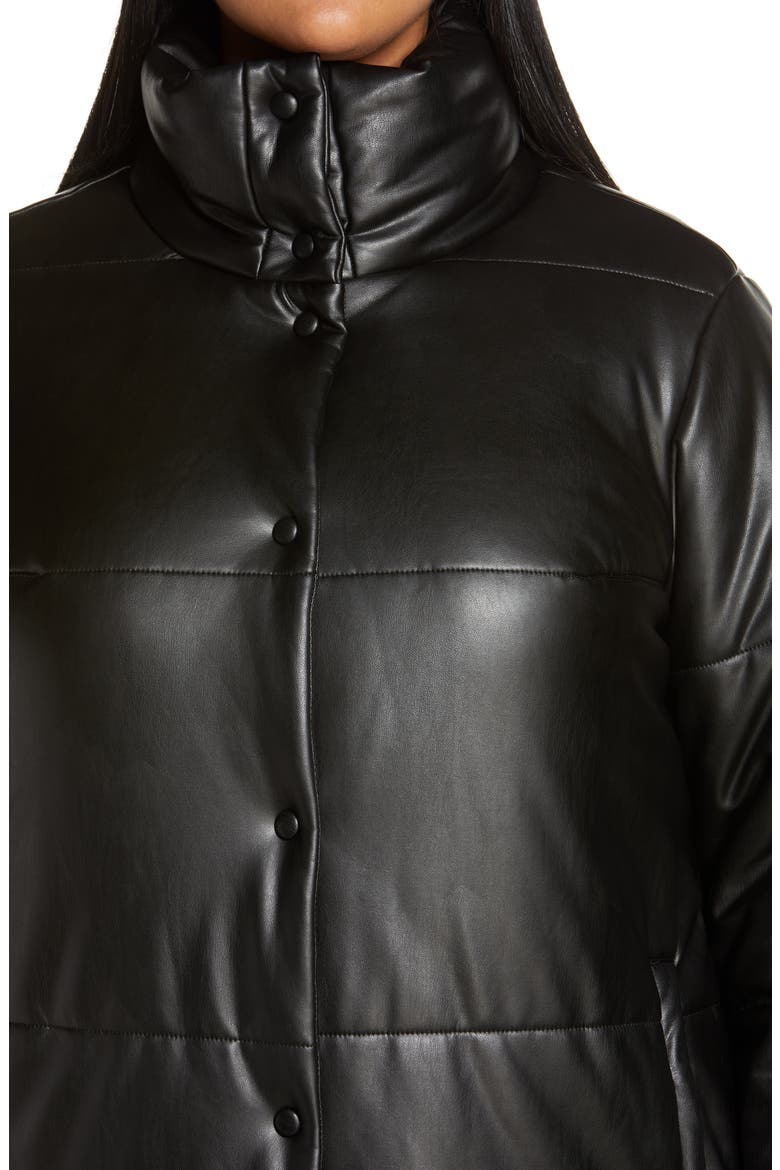 Faux Leather Maxi Puffer Coat, Alternate, color, BLACK