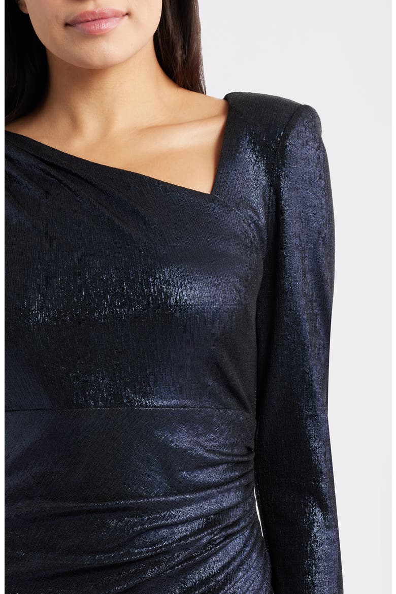Ruched Asymmetric Neck Long Sleeve Maxi Dress, Alternate, color, NAVY