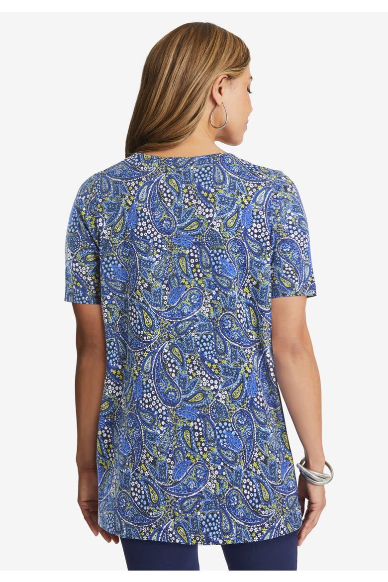 Stretch Cotton Square Neck Tunic, Alternate, color, BLUE GARDEN PAISLEY