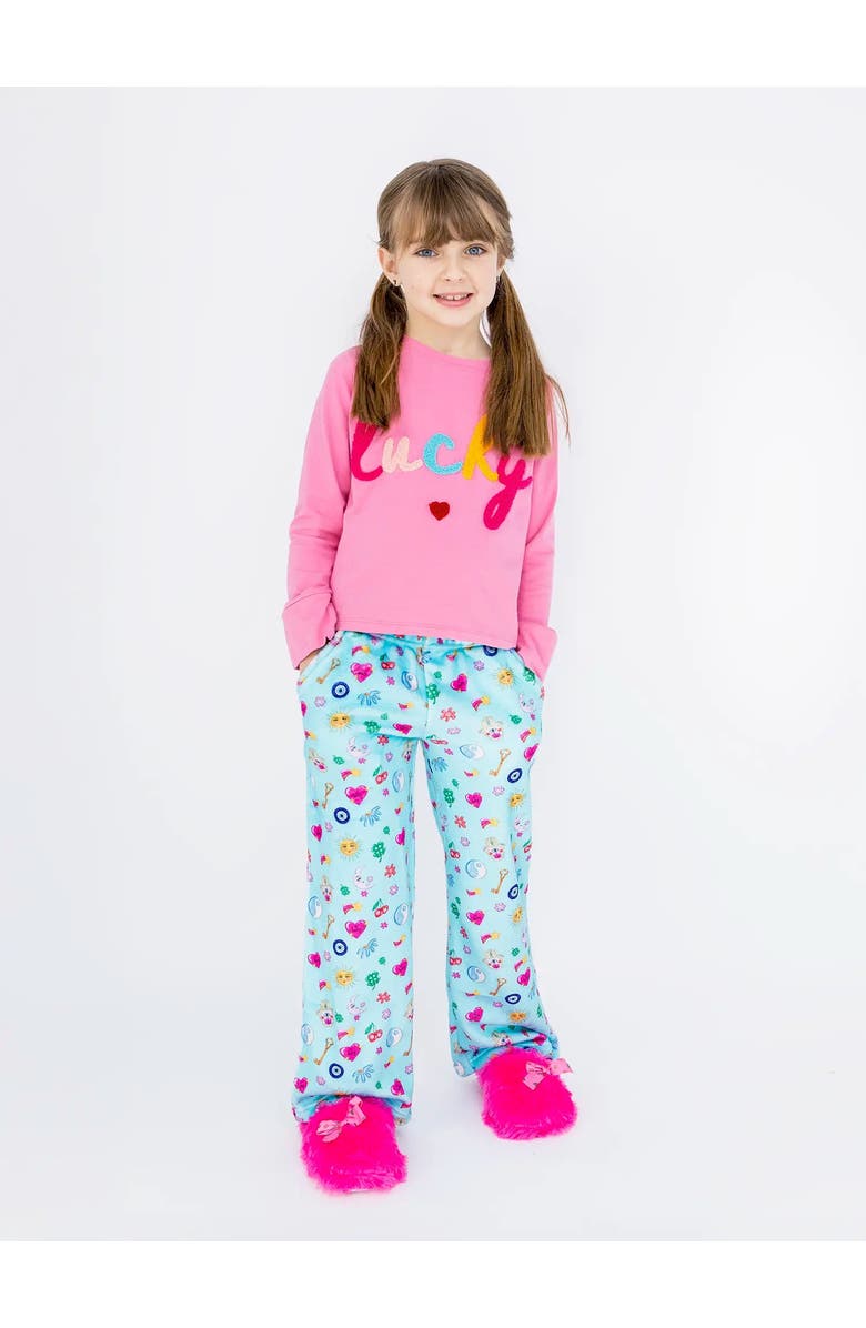 Preppy Goose Plush Lucky Charm loungewear pant, Alternate, color, Light Blue