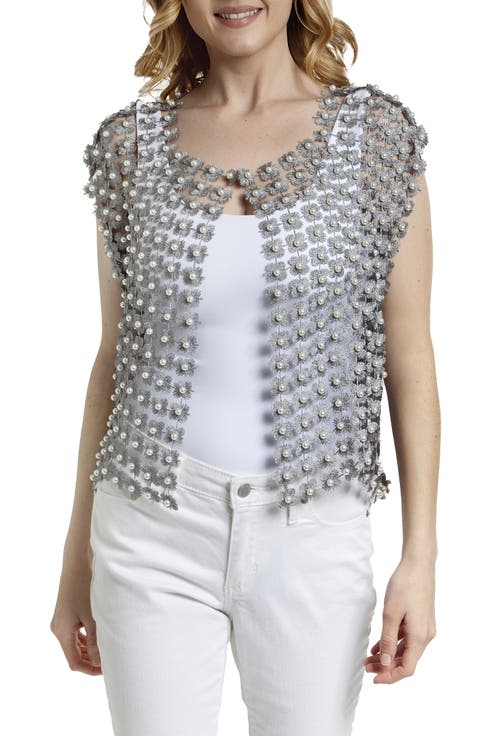 Pearly Beaded Floral Lace Top