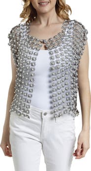 SAACHI Pearly Beaded Floral Lace Top