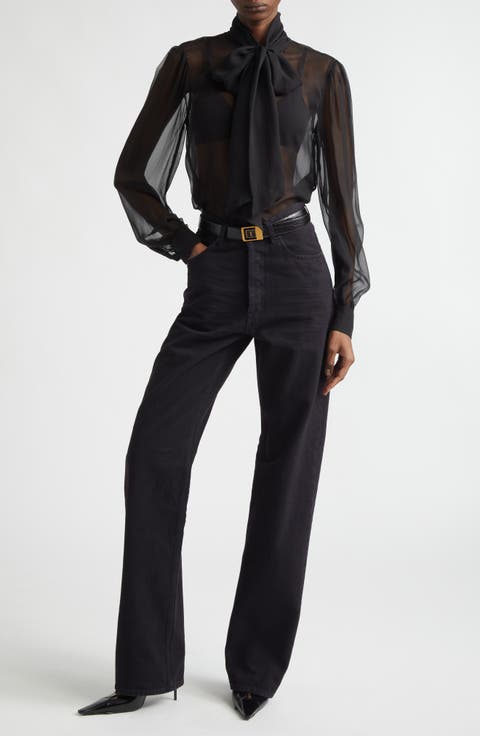 V-Waist Wide Leg Jeans (Midnight Black)