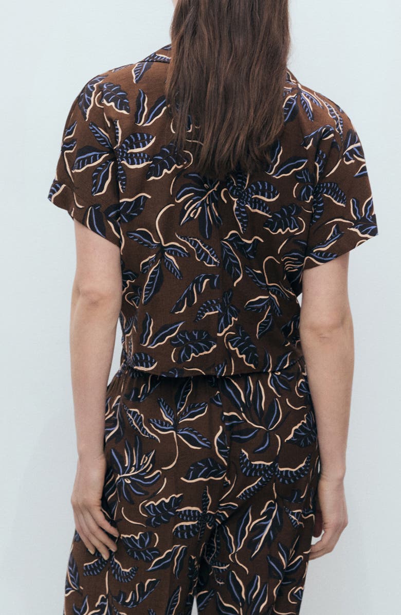 MANGO Print Tie Hem Crop Shirt, Alternate, color, Brown