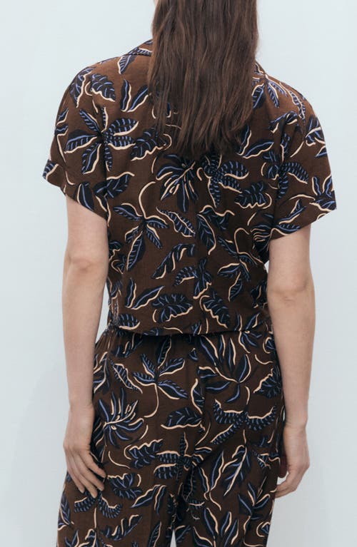 Mango Print Tie Hem Crop Shirt In Brown