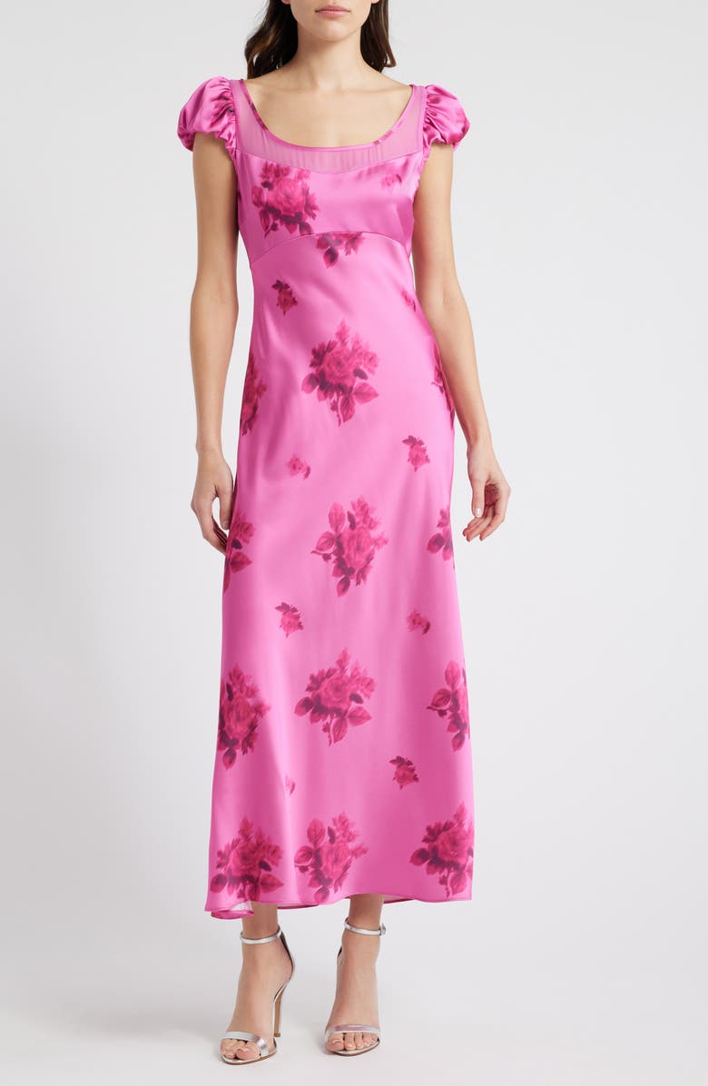 LoveShackFancy Joelette Floral Satin Dress, Main, color, 