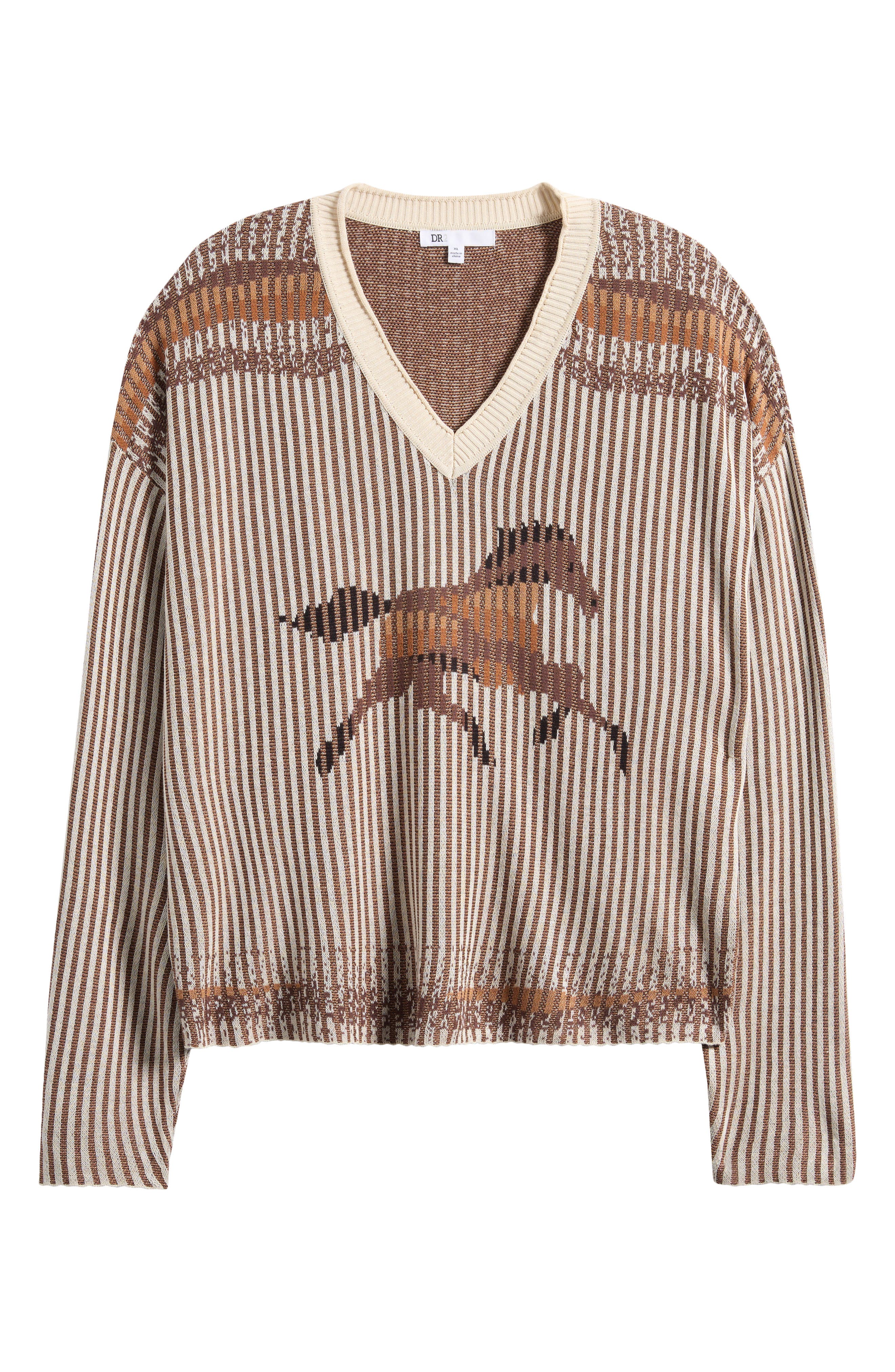 DR2 by Daniel Rainn Horse V-Neck Sweater in Ivory/Chocolate at Nordstrom Rack, Size Small