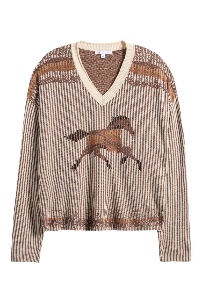 Horse V-Neck Sweater, Main, color, IVORY/ CHOCOLATE