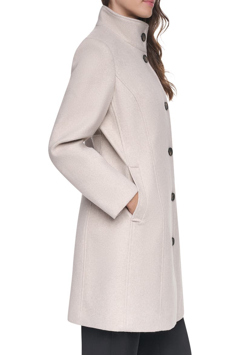 Stand Collar Faux Wool Coat, Alternate, color, BIRCH