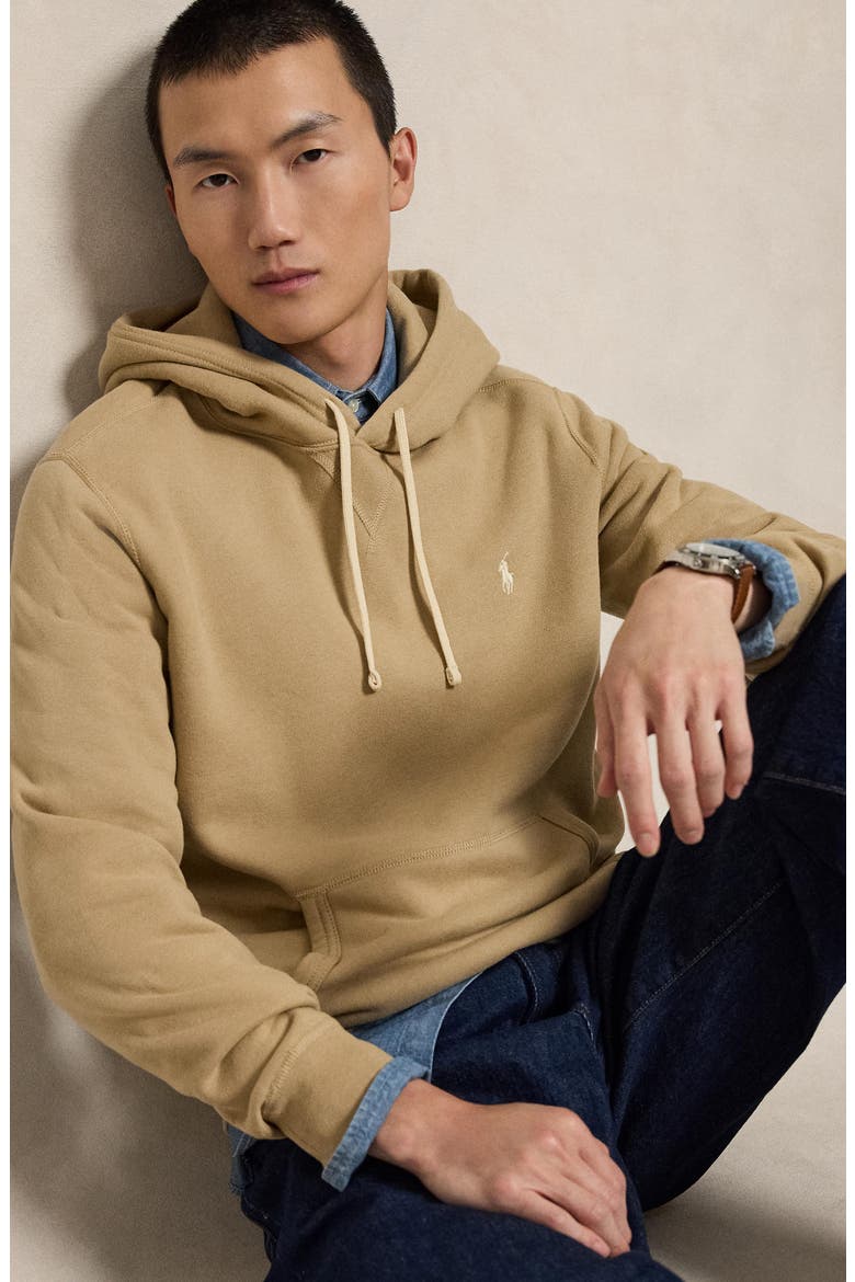 Pony Logo Fleece Hoodie, Alternate, color, KHAKI