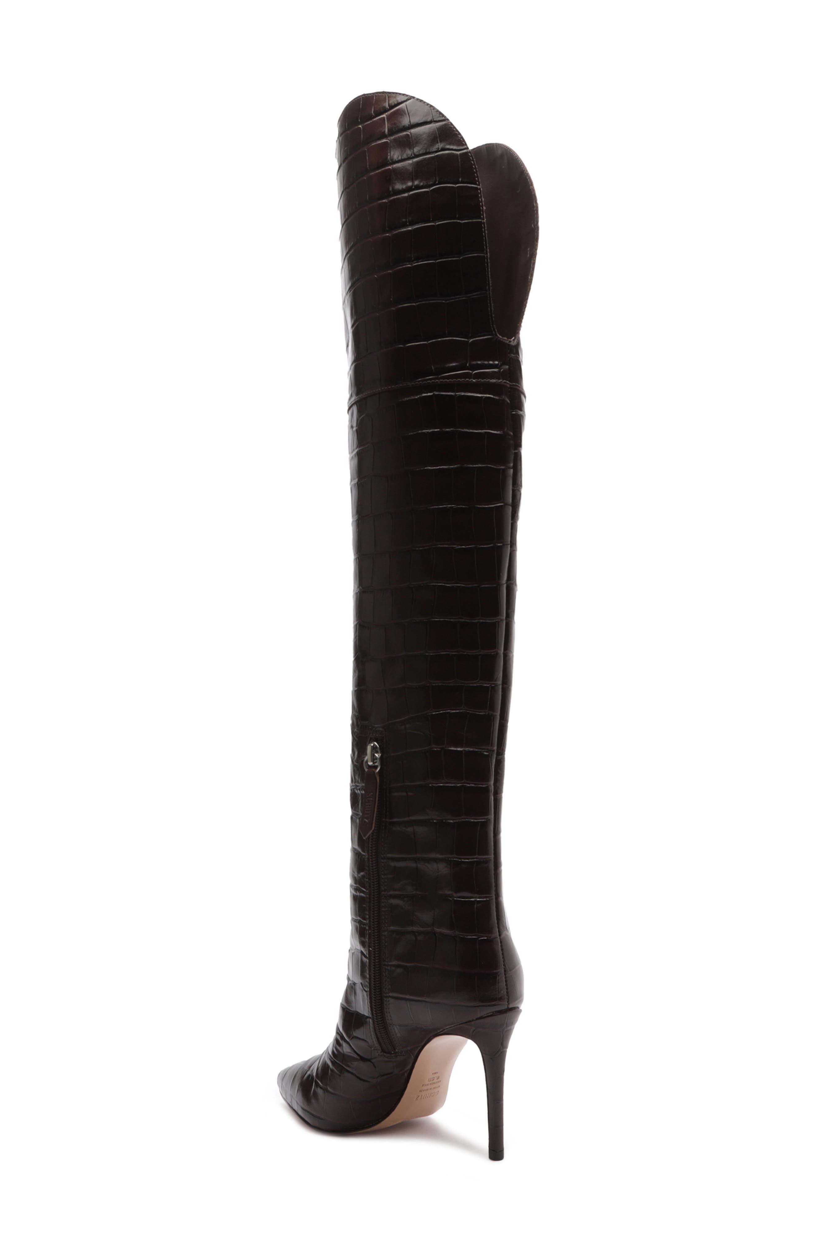 Maryana Croc Embossed Over the Knee Boot, Alternate, color, DARK CHOCOLATE