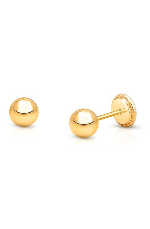 14K Gold 4mm Classic Round Studs Screw Back Earrings