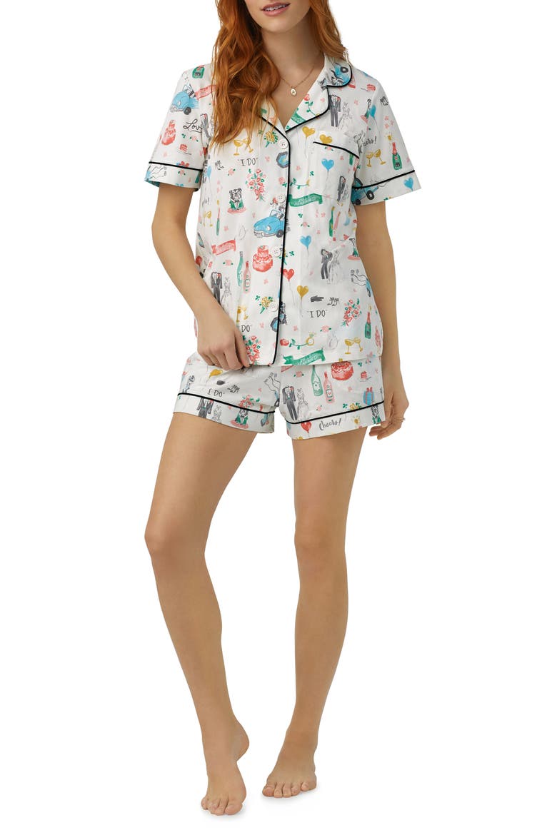 Print Stretch Organic Cotton Jersey Short Pajamas, Main, color, JUST MARRIED