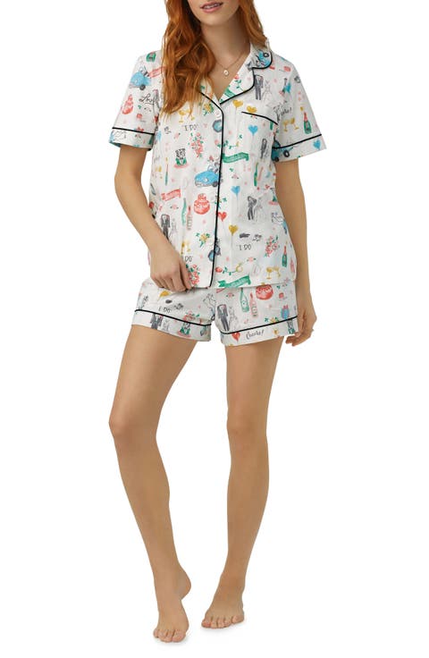 Print Stretch Organic Cotton Jersey Short Pajamas