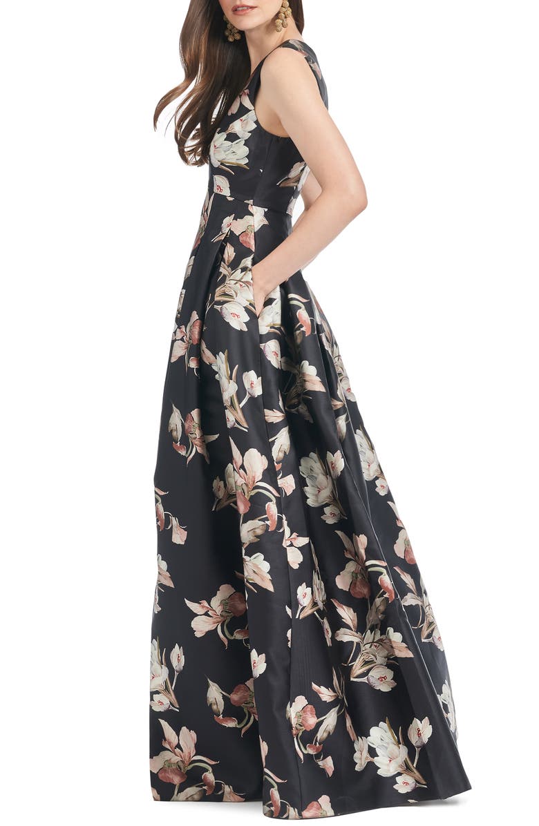 Sachin & Babi Brooke Floral Mikado Ballgown, Alternate, color, Black Venetia Petals