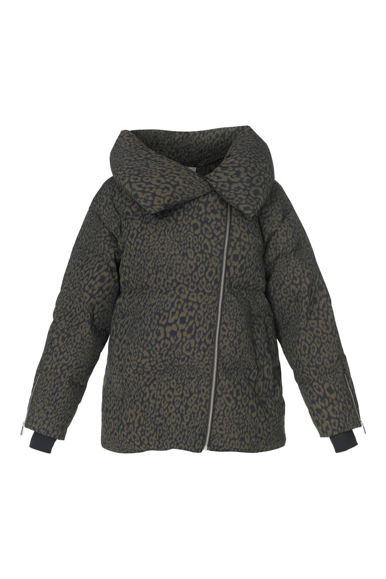 CloudWeight Water Resistant Quilted Puffer Short Jacket, Alternate, color, LARGE GREEN LEOPARD PRINT