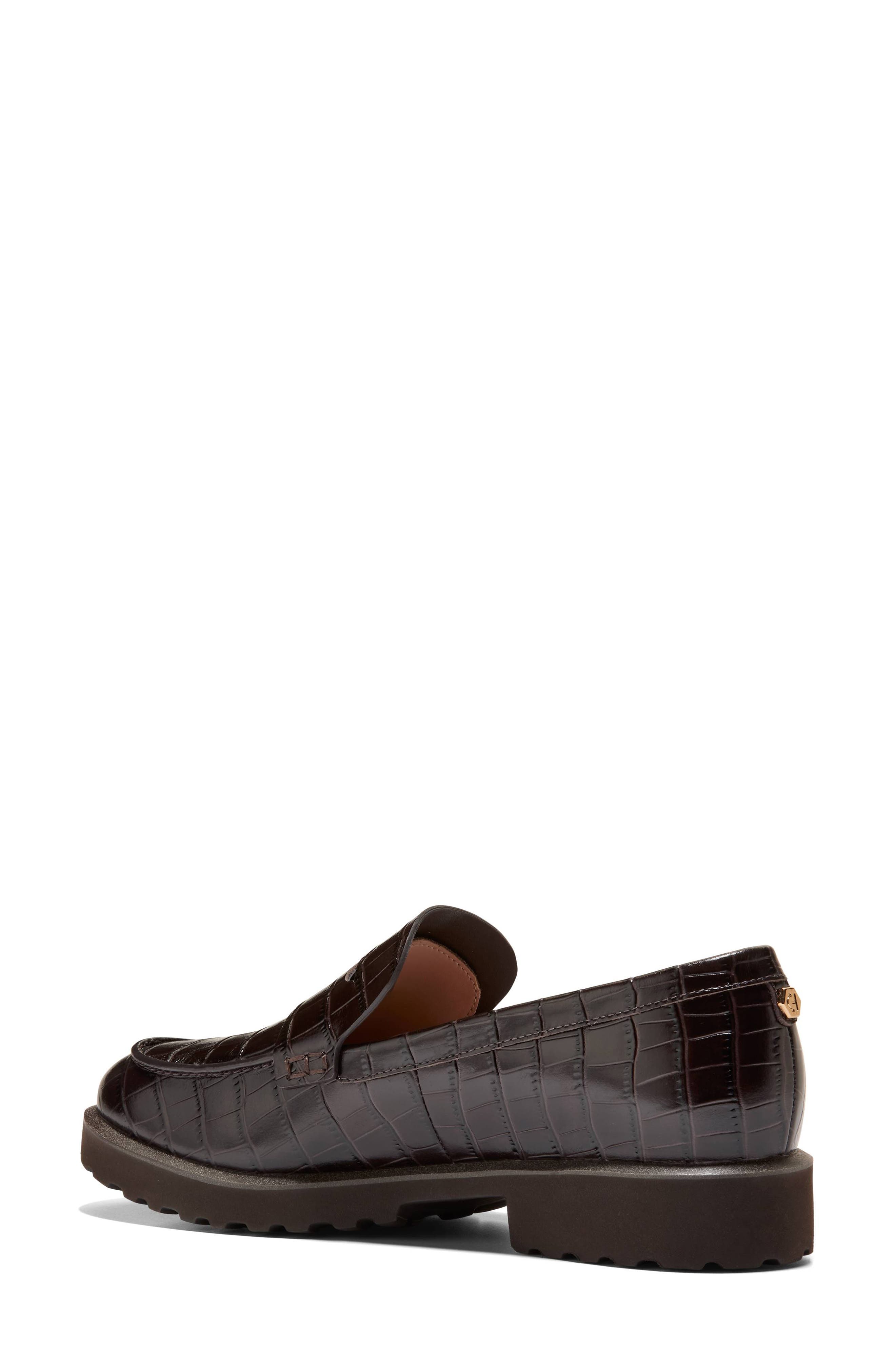 Gwendolyn Penny Loafer, Alternate, color, DARK CHOCOLATE CROC PRINT